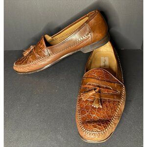 Vtg MEZLAN Costa Genuine Crocodile & Leather Tassel Loafers Brown Mens 15